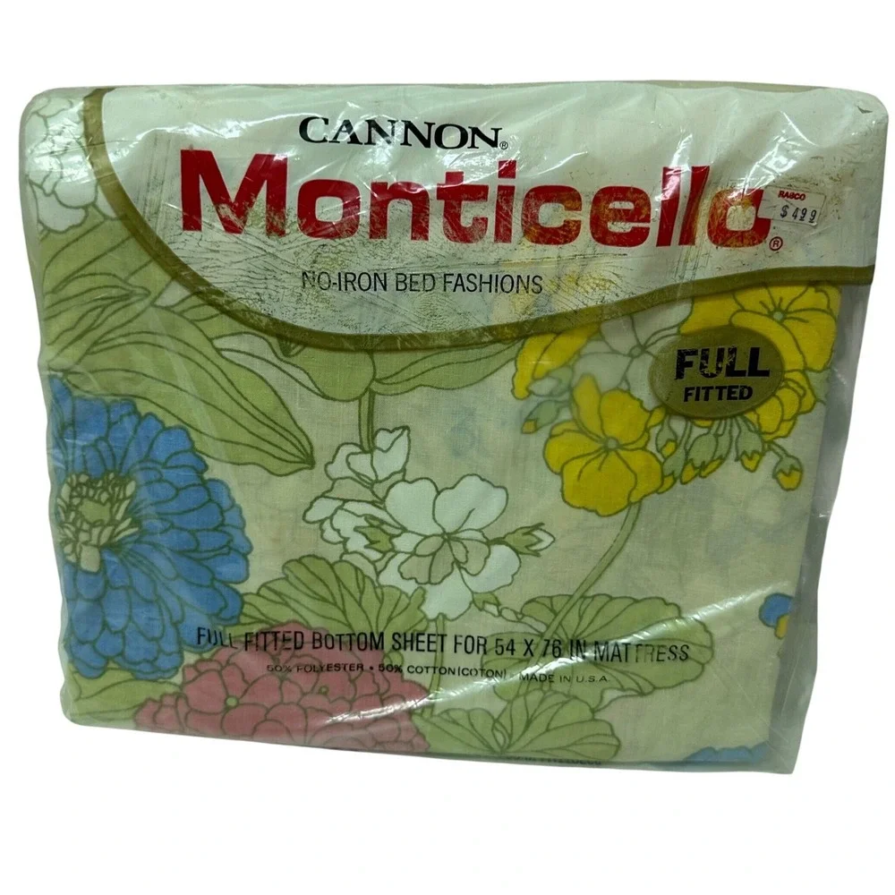 Vintage Cannon Monticello Full Fitted Sheet Melody Floral Style 244 New USA